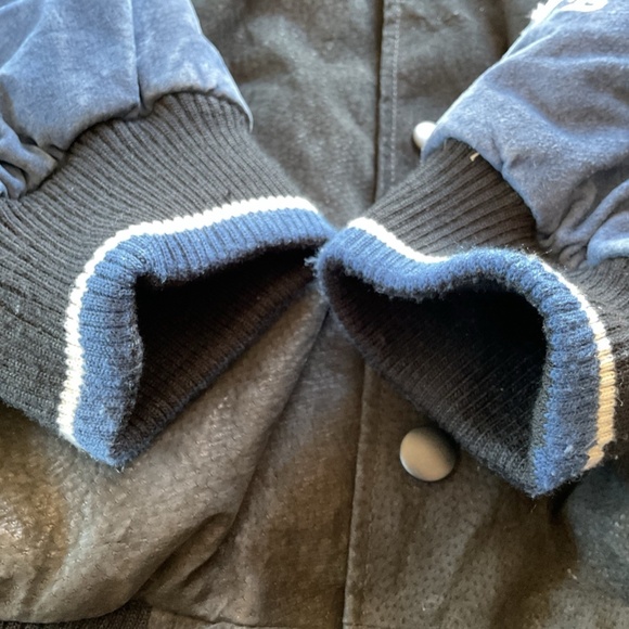 NFL Dallas Cowboys Unisex L Black Blue Suede Leather Lined Varsity Jacket Coat - Picture 9 of 16